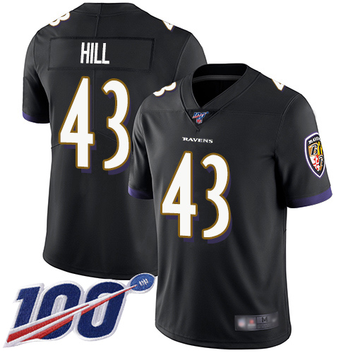 Baltimore Ravens Limited Black Men Justice Hill Alternate Jersey NFL Football #43 100th Season Vapor Untouchable